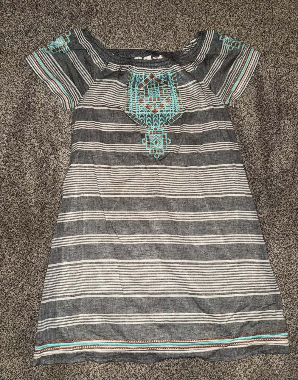 THML Striped Dress Size XS Grey Off Shoulder Embroidered